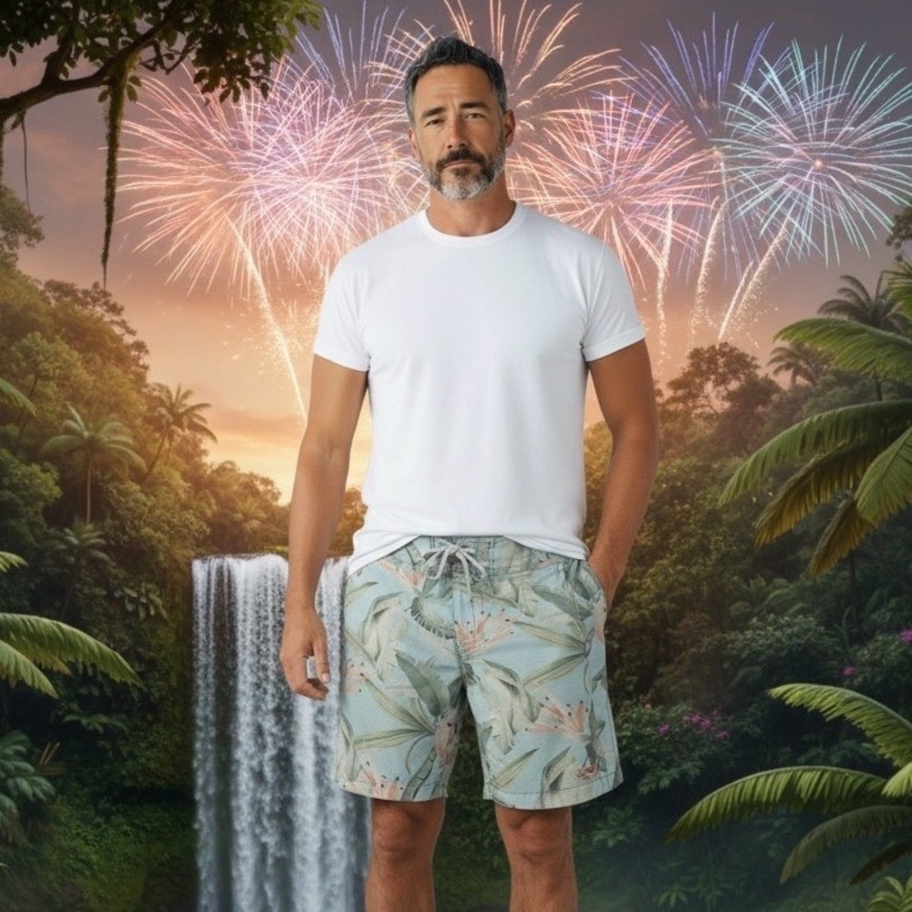 Tommy Bahama Relax Mens Tropical Bird of Paradise‎ Board Shorts Sage Green 34